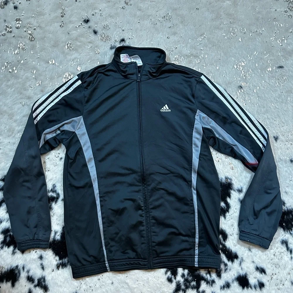 ADIDAS Youth Full Zip Gray Track Sport Training Jacket Size XL 14-16